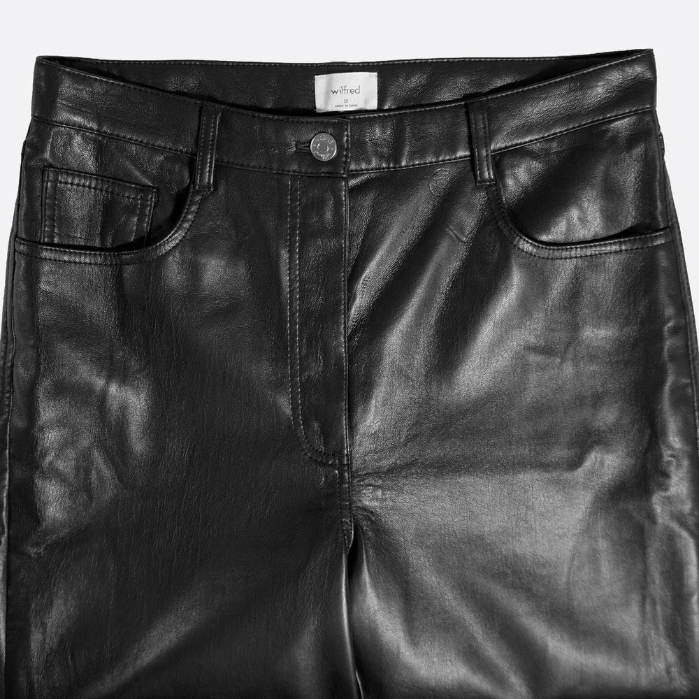 Wilfred Aritzia Melina Black Faux Leather Pants High Rise Straight Leg 10 Medium
